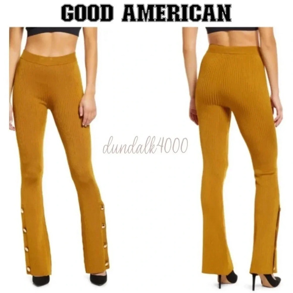 GOOD AMERICAN Plaited Boss Flare Pants Golden Brown 4 - Picture 1 of 12